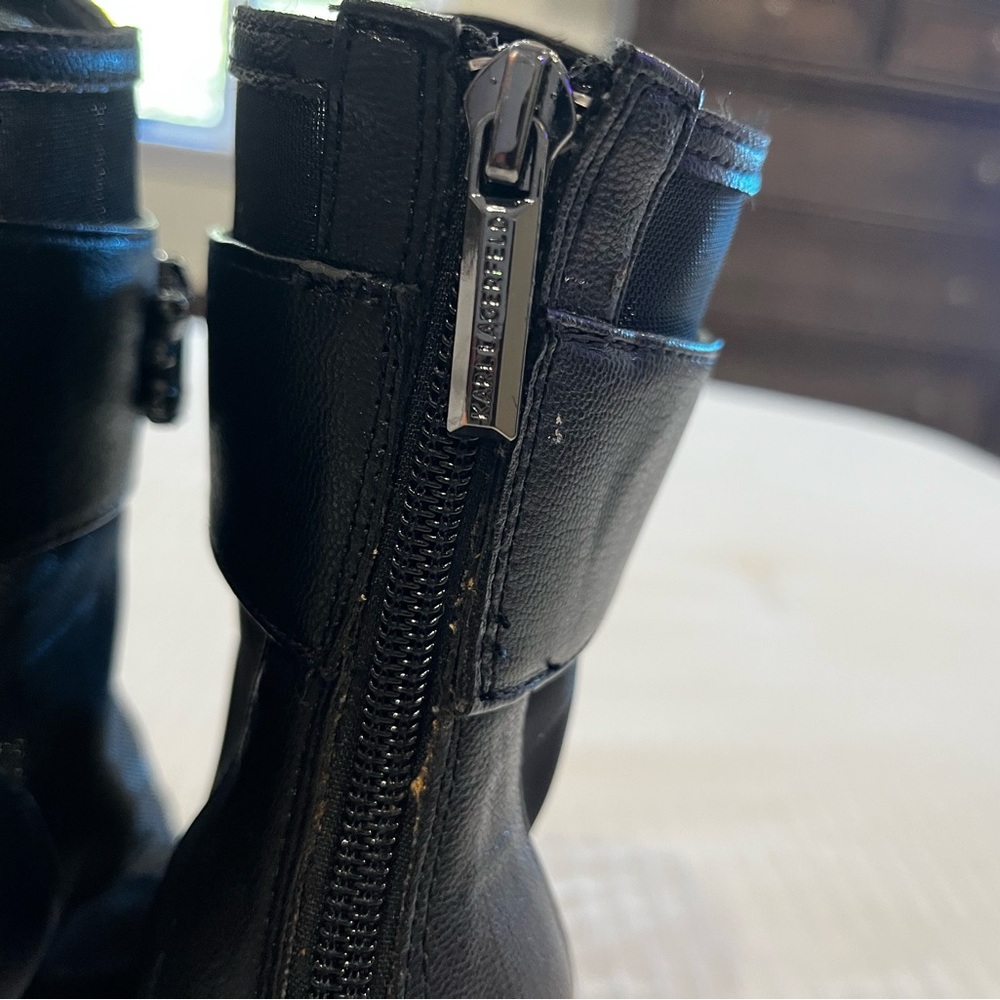 Women’s Karl Lagerfeld Black Sheer Jeweled Zipper Ankle Boots Size 6 - Picture 11 of 13